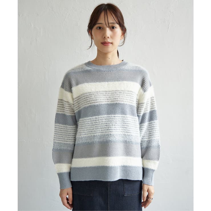 フェザー切り替えボーダーニットプルオーバー | ikka  | 詳細画像26 