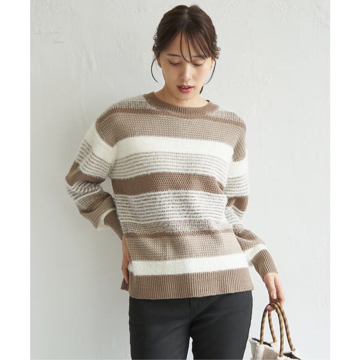 コーヒー | フェザー切り替えボーダーニットプルオーバー | ikka 