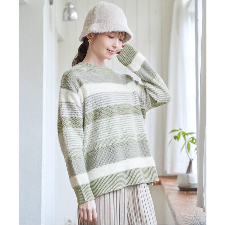 フェザー切り替えボーダーニットプルオーバー | ikka  | 詳細画像4 