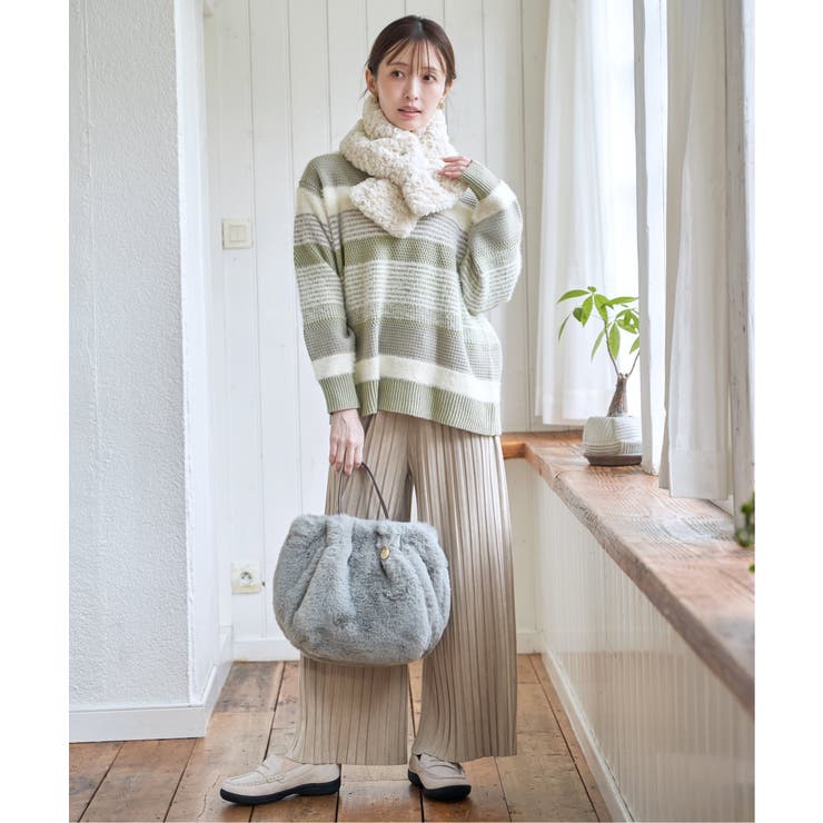 フェザー切り替えボーダーニットプルオーバー | ikka  | 詳細画像5 