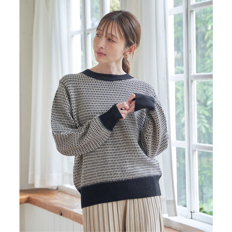 ブラック | 幾何ジャガードニットプルオーバー | ikka 