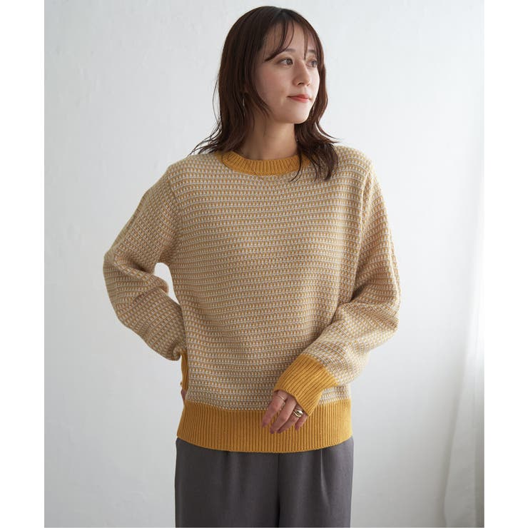 イエロー | 幾何ジャガードニットプルオーバー | ikka 