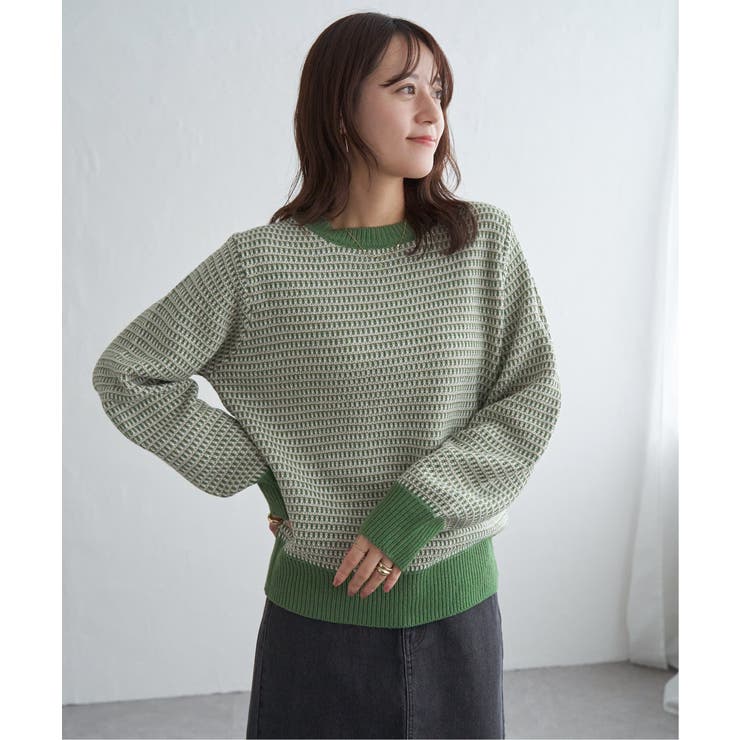 グリーン | 幾何ジャガードニットプルオーバー | ikka 