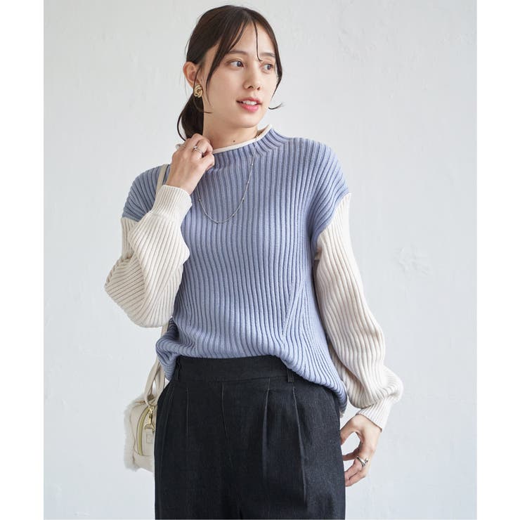 袖配色ワイドリブニットプルオーバー | ikka  | 詳細画像9 