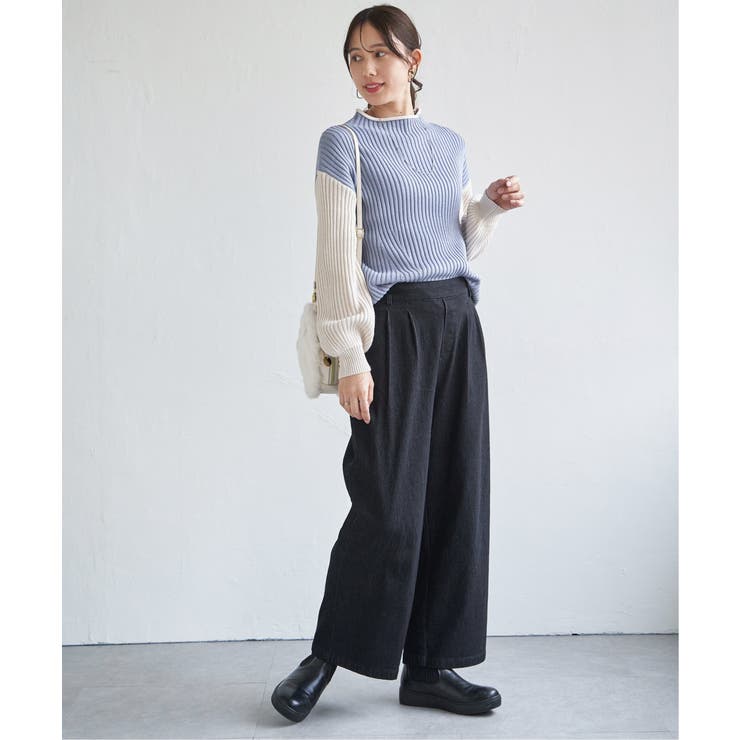 袖配色ワイドリブニットプルオーバー | ikka  | 詳細画像10 