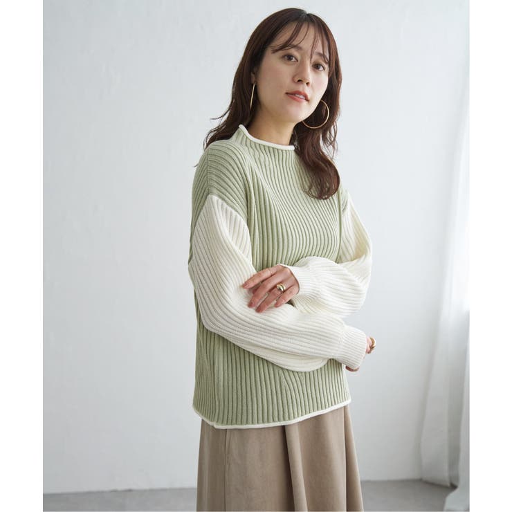 袖配色ワイドリブニットプルオーバー | ikka  | 詳細画像22 
