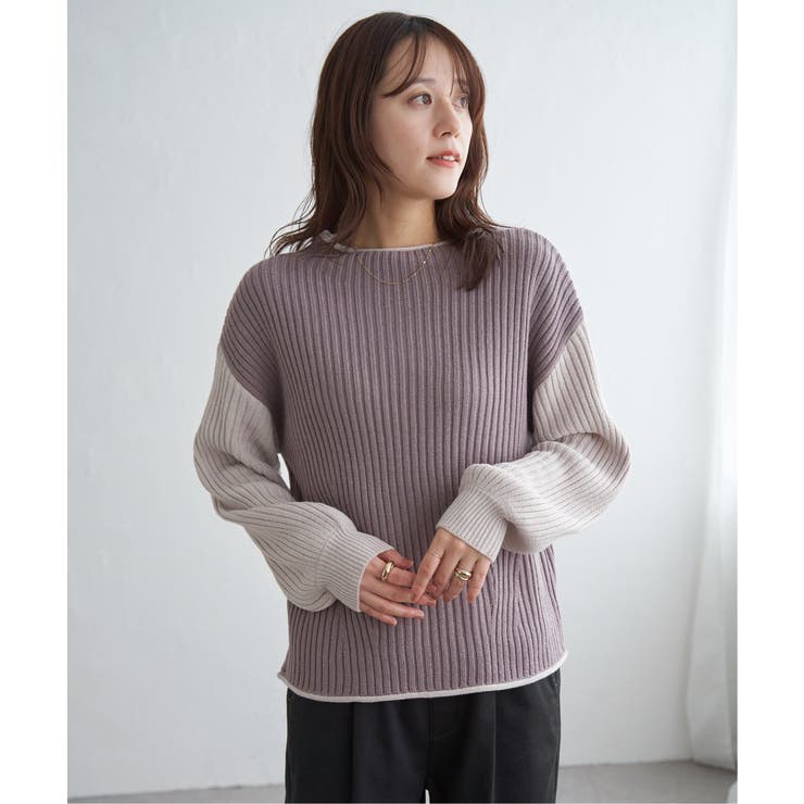 袖配色ワイドリブニットプルオーバー | ikka  | 詳細画像28 