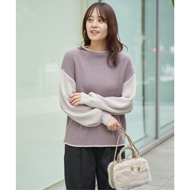 コーヒー | 袖配色ワイドリブニットプルオーバー | ikka 