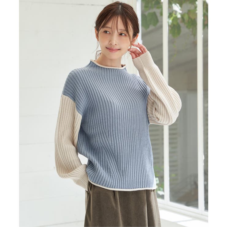 袖配色ワイドリブニットプルオーバー | ikka  | 詳細画像2 