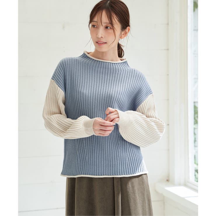 袖配色ワイドリブニットプルオーバー | ikka  | 詳細画像3 