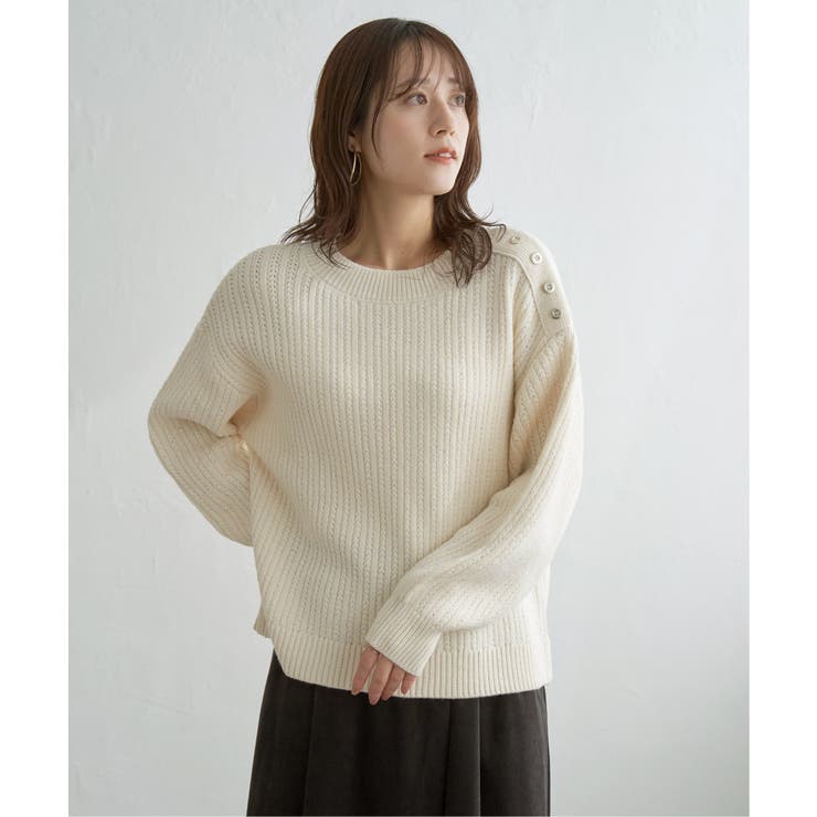 肩ボタン変形リブニットプルオーバー | ikka  | 詳細画像8 