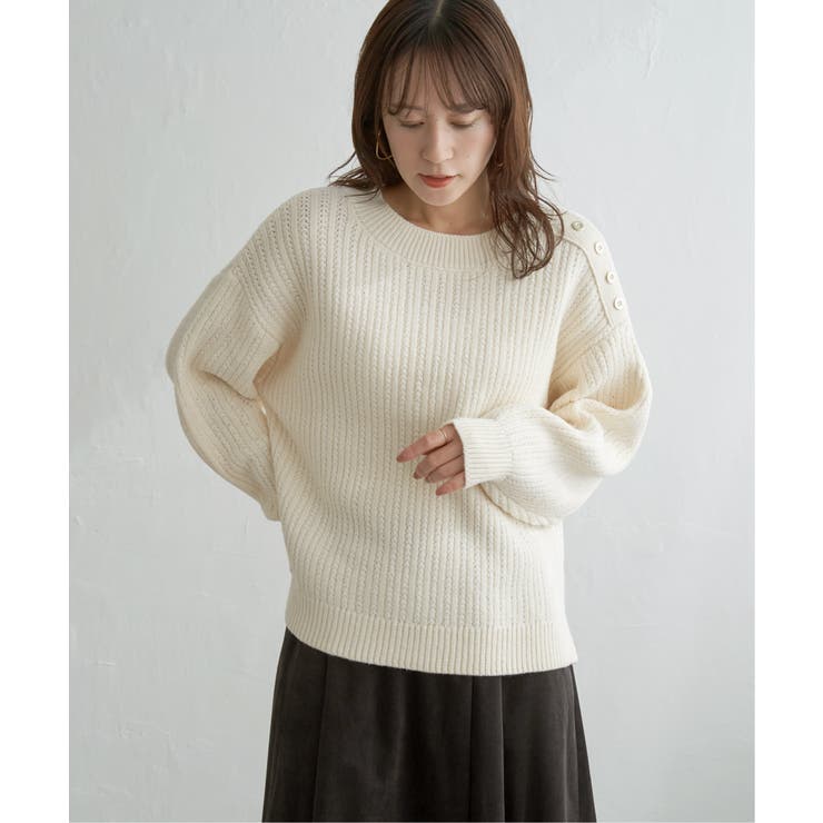 肩ボタン変形リブニットプルオーバー | ikka  | 詳細画像9 