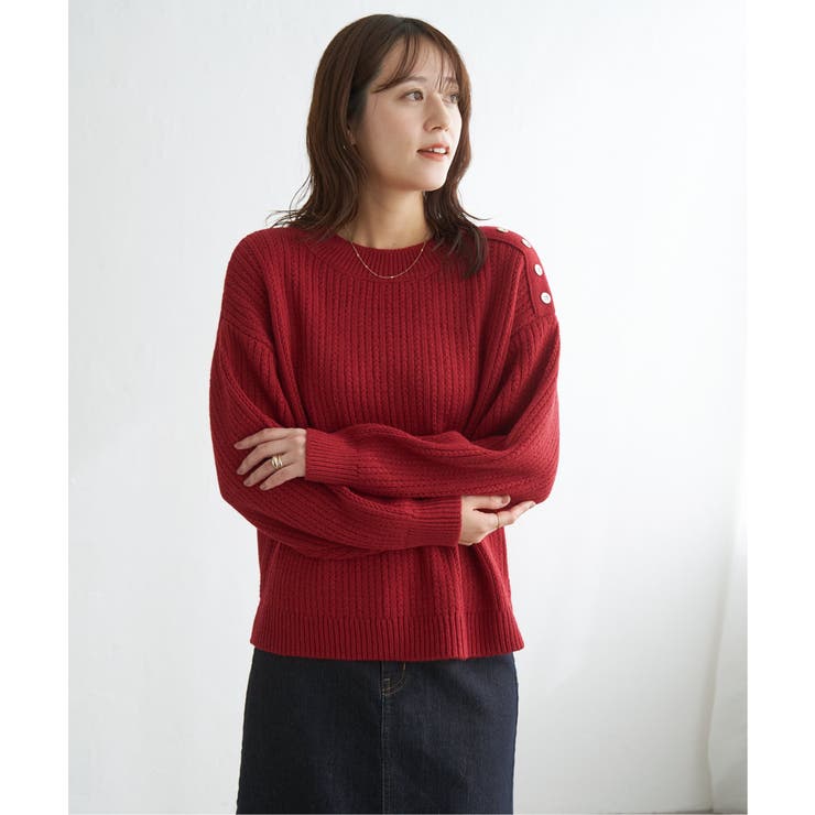 肩ボタン変形リブニットプルオーバー | ikka  | 詳細画像15 