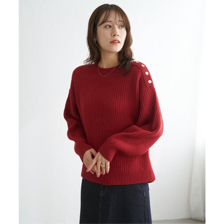 肩ボタン変形リブニットプルオーバー | ikka  | 詳細画像16 