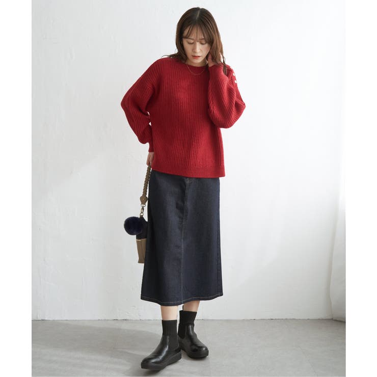 肩ボタン変形リブニットプルオーバー | ikka  | 詳細画像18 