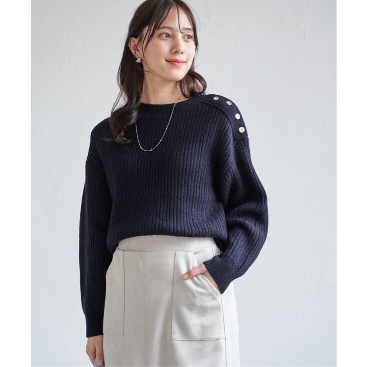 肩ボタン変形リブニットプルオーバー | ikka  | 詳細画像21 