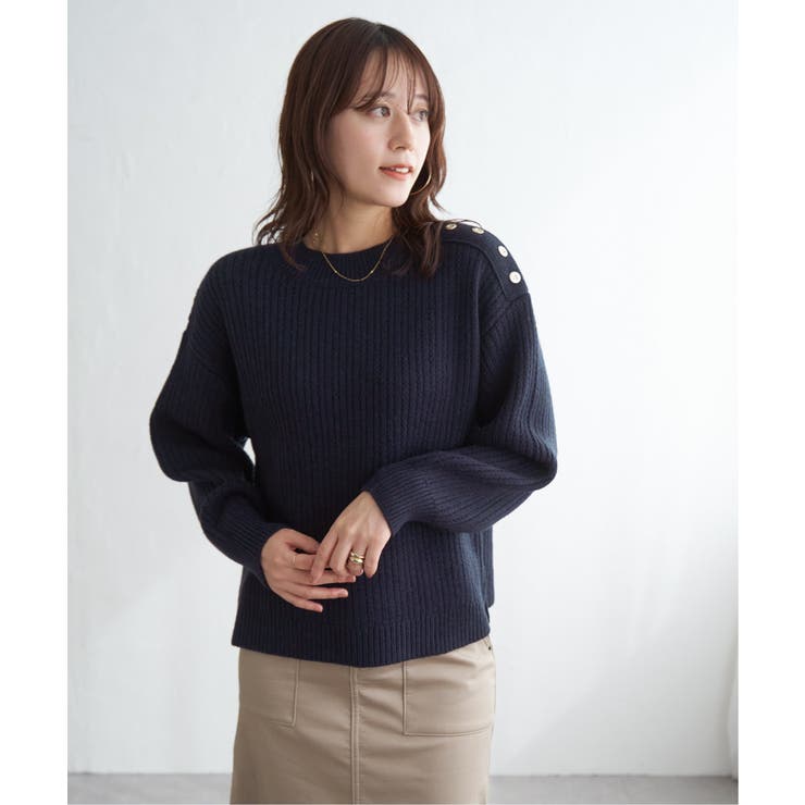 肩ボタン変形リブニットプルオーバー | ikka  | 詳細画像24 