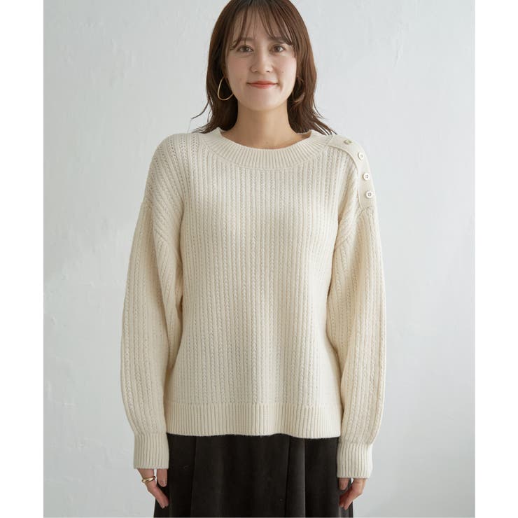 肩ボタン変形リブニットプルオーバー | ikka  | 詳細画像33 