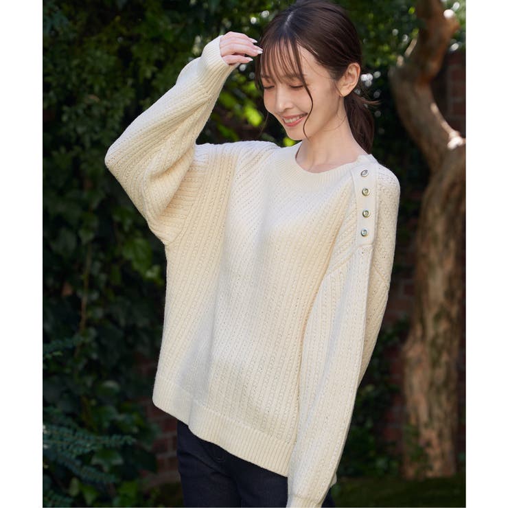 肩ボタン変形リブニットプルオーバー | ikka  | 詳細画像2 