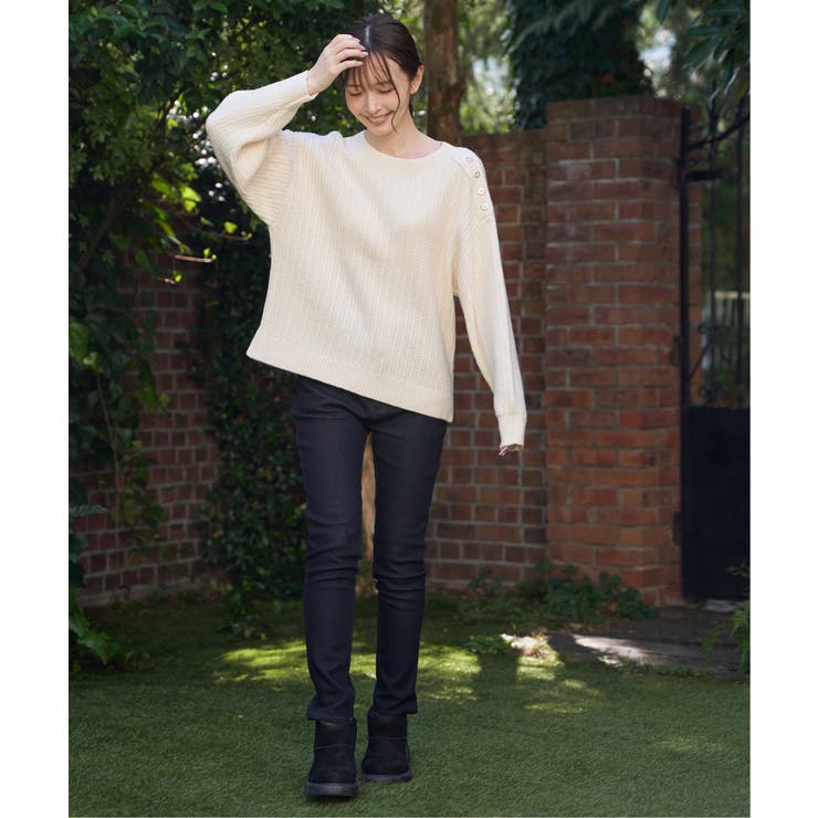 肩ボタン変形リブニットプルオーバー | ikka  | 詳細画像3 