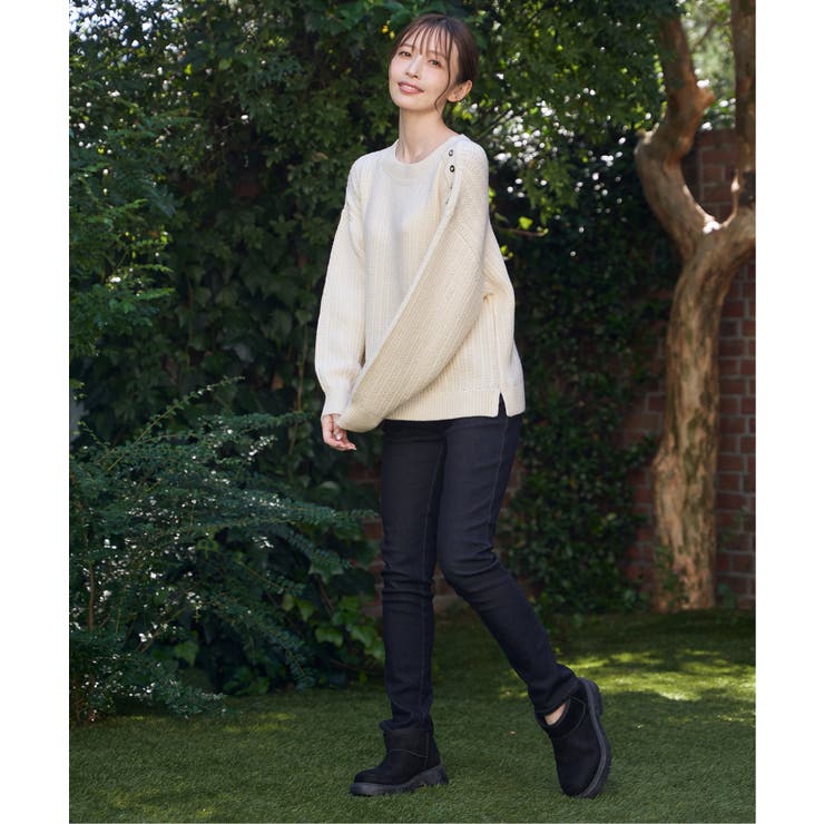 肩ボタン変形リブニットプルオーバー | ikka  | 詳細画像4 