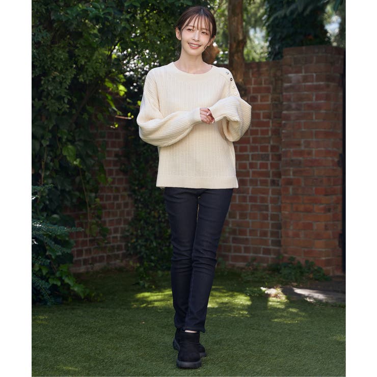 肩ボタン変形リブニットプルオーバー | ikka  | 詳細画像5 