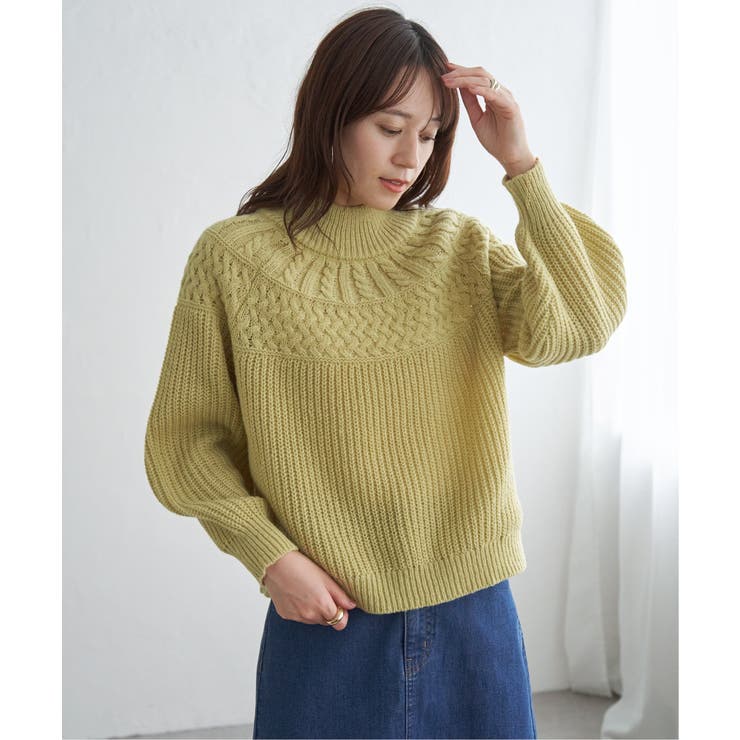 イエロー | 求心編みニットプルオーバー | ikka 