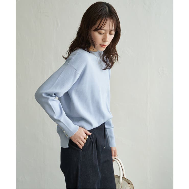 サックスブルー | 【UVケア／毛玉防止】コットンMIXニットプルオーバー | ikka 