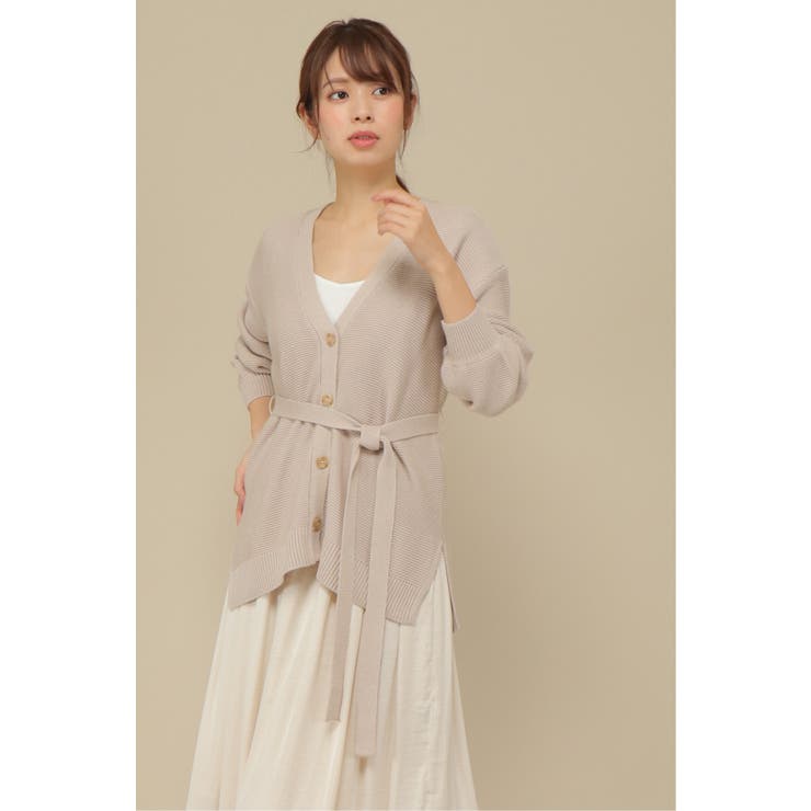 パールベージュ | ベルト付きニットカーディガン | ikka 