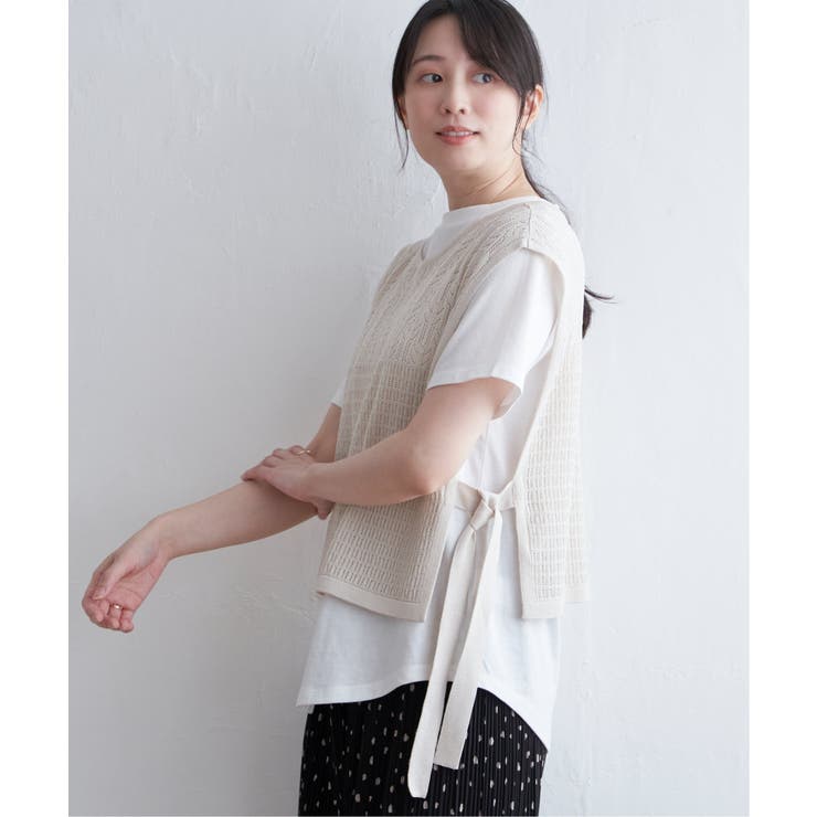 透かし編みニットベストアンサンブル[品番：IKAW0020154]｜ikka