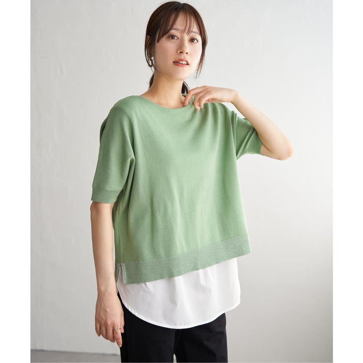 グリーン | 【2点セット】ドルマン裾ラメニットアンサンブル | ikka 