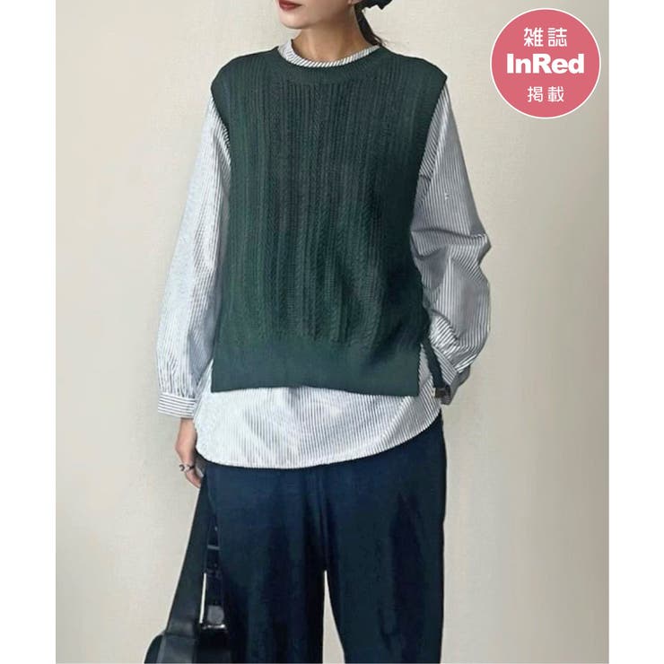 グリーン | 【雑誌InRed11月号掲載】ニットベストブラウスセット  | ikka 