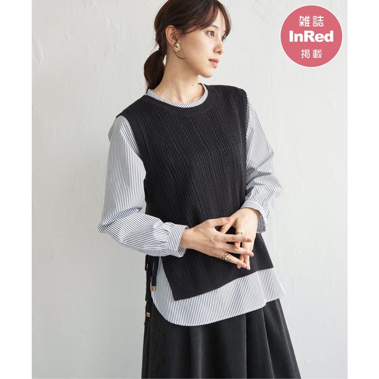 ブラック | 【雑誌InRed11月号掲載】ニットベストブラウスセット  | ikka 