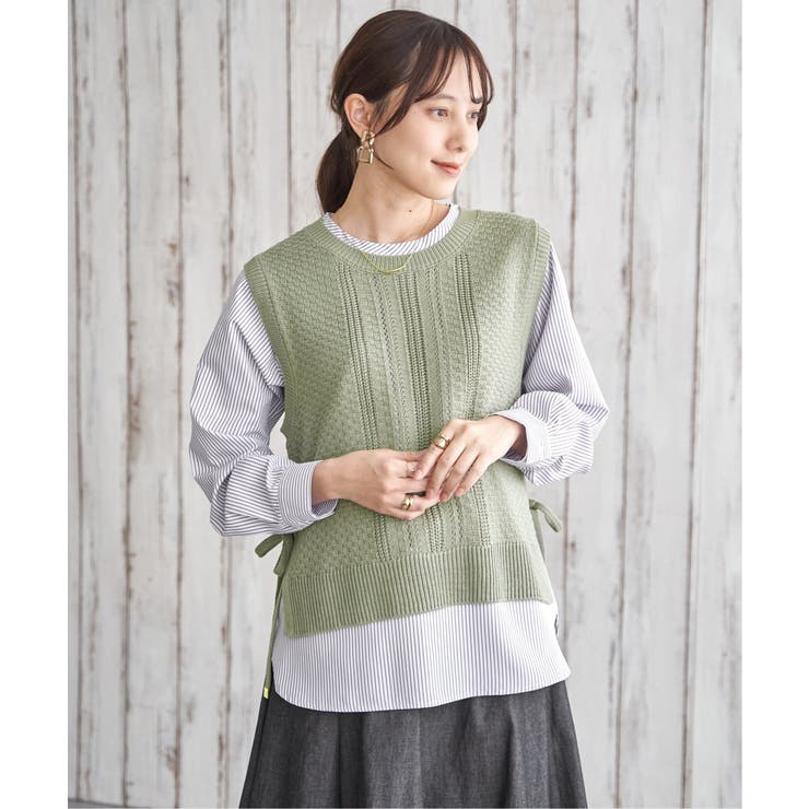 ミントグリーン | 【2点セット】ニットベストブラウスセット | ikka 