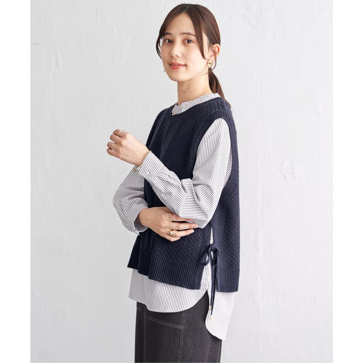 ネイビーブルー | 【2点セット】ニットベストブラウスセット | ikka 