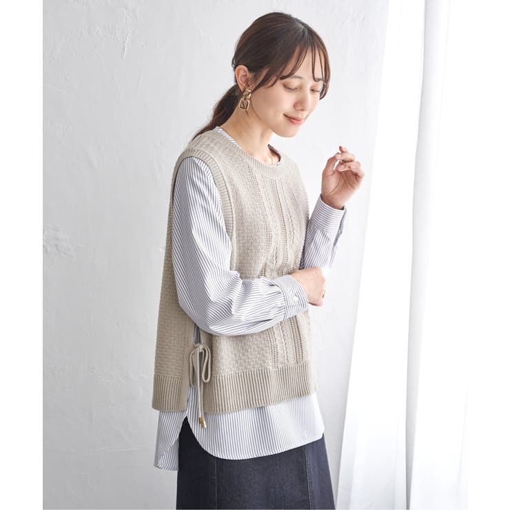 【2点セット】ニットベストブラウスセット | ikka  | 詳細画像1 