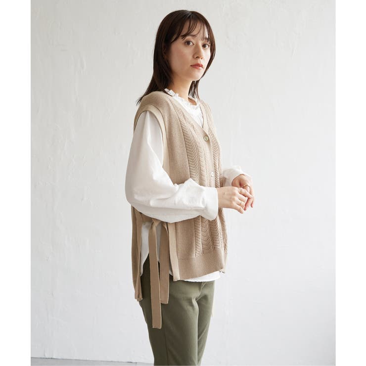 綿混サイドリボンニットベスト | ikka  | 詳細画像7 