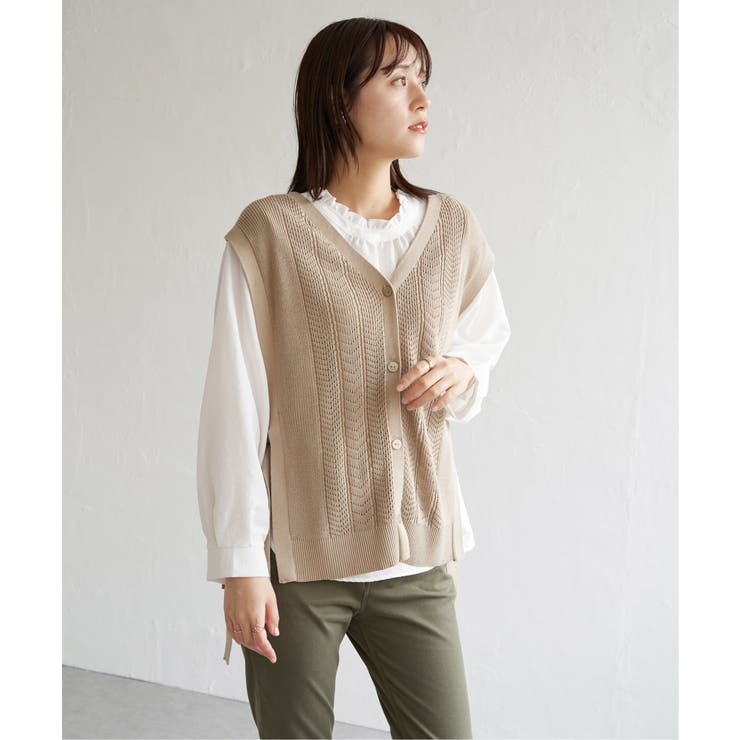 綿混サイドリボンニットベスト | ikka  | 詳細画像8 