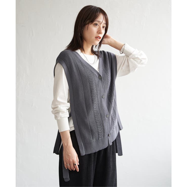 綿混サイドリボンニットベスト | ikka  | 詳細画像11 