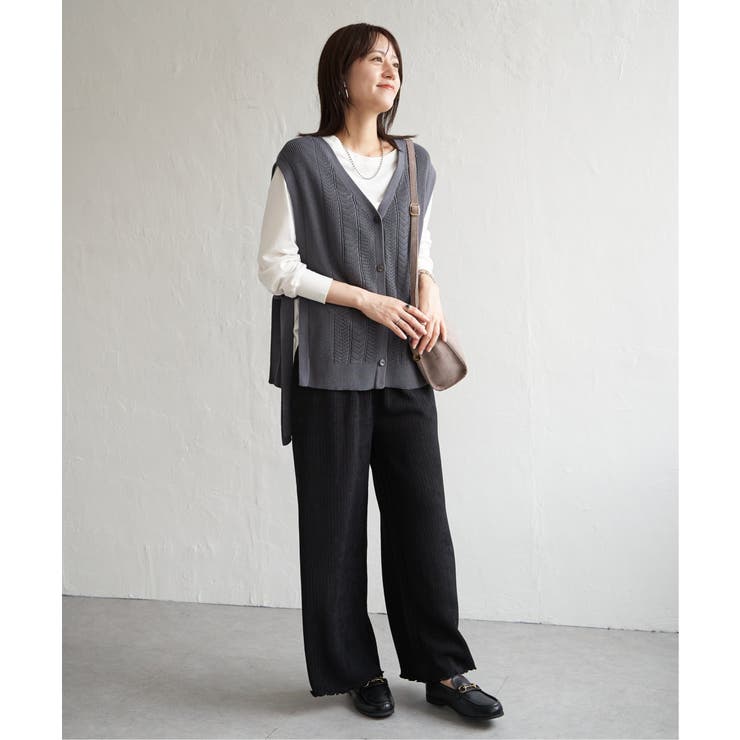綿混サイドリボンニットベスト | ikka  | 詳細画像12 