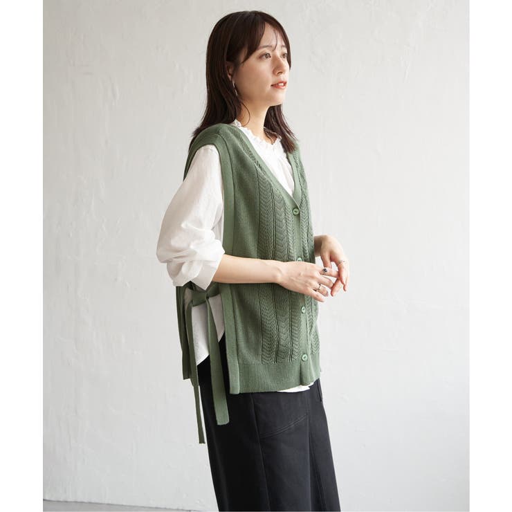 綿混サイドリボンニットベスト | ikka  | 詳細画像14 