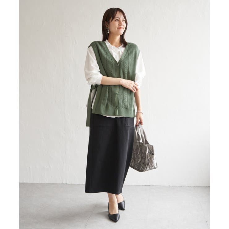 綿混サイドリボンニットベスト | ikka  | 詳細画像15 