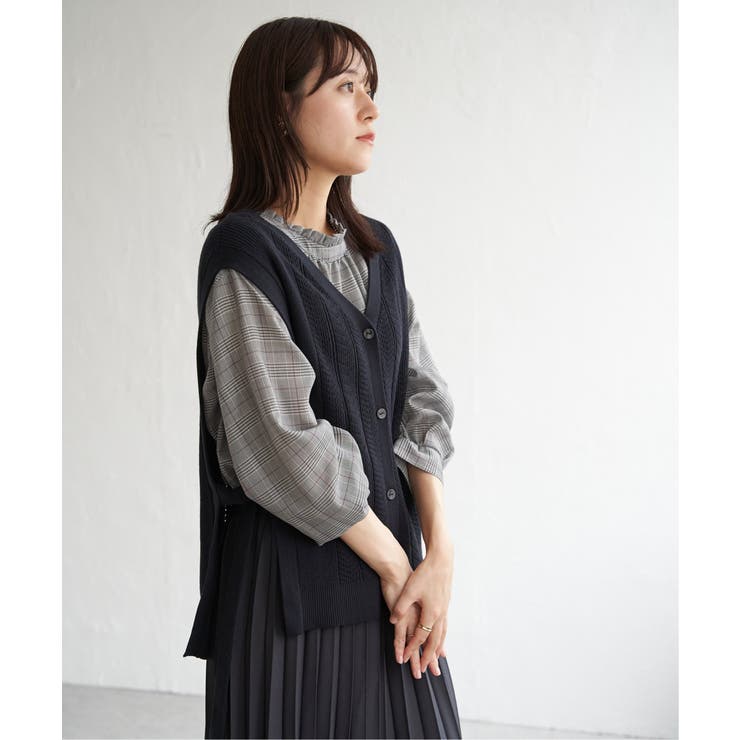 綿混サイドリボンニットベスト | ikka  | 詳細画像17 