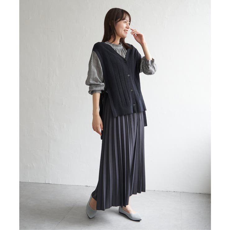 綿混サイドリボンニットベスト | ikka  | 詳細画像18 