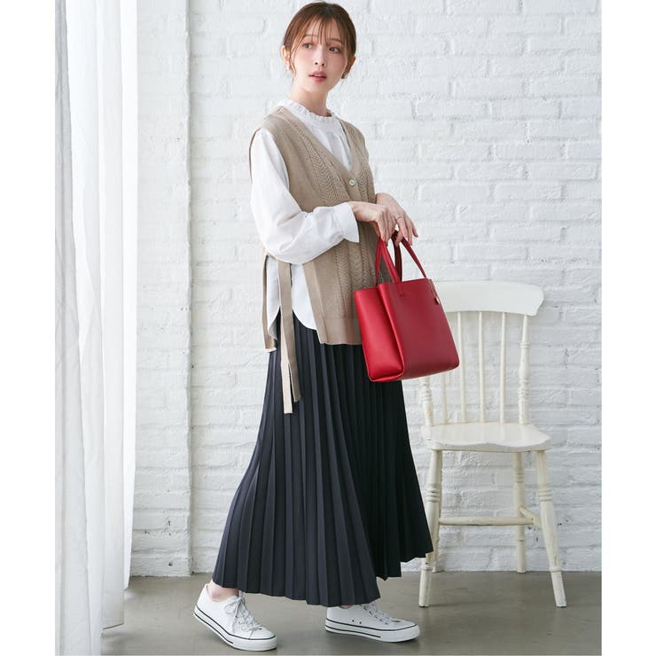 綿混サイドリボンニットベスト | ikka  | 詳細画像4 