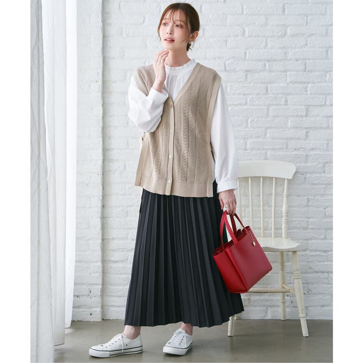 綿混サイドリボンニットベスト | ikka  | 詳細画像5 