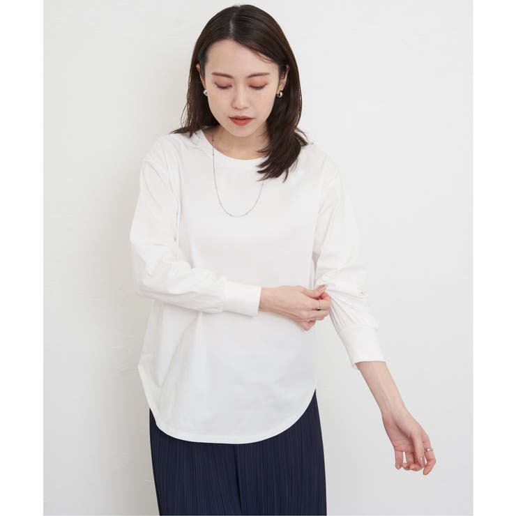 オフホワイト | コットンUSA裾ラウンドロンT | ikka 