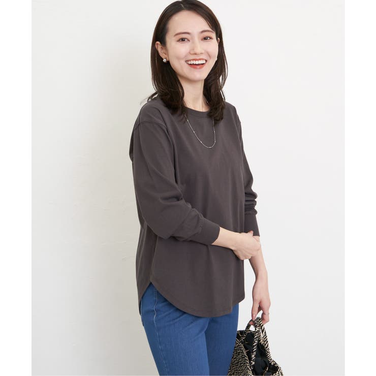 チャコール | コットンUSA裾ラウンドロンT | ikka 