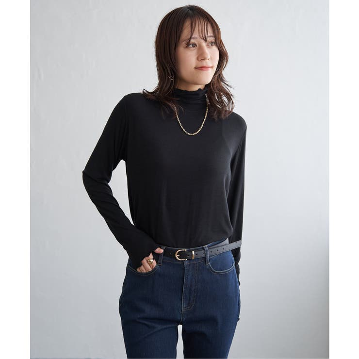 ブラック | ハイネックテレコ長袖プルオーバー | ikka 