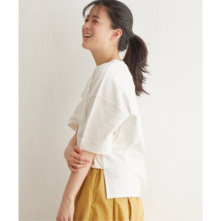 オフホワイト | ミニ裏毛スウェットライク半袖Tシャツ | ikka 